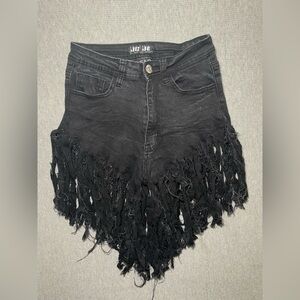 JC JQ Black Denim Fringe Shorts Women Tassel Stretch Festival High Waist SZ S